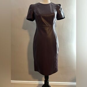 Calvin Klein Aubergine Faux Leather Short Sleeve Cocktail Dress